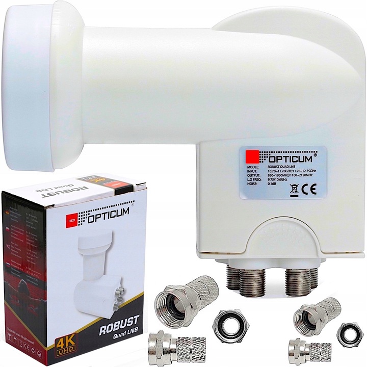 KONWERTER SATELITARNY QUAD na cztery OPTICUM Full HD 4K + MIERNIK +