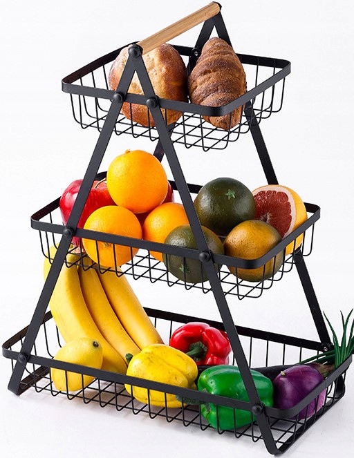 Koszyk TRZYPOZIOMOWY 3 piętrowy na owoce warzywa metalowy czarny Z