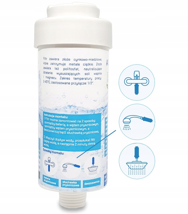 FILTR DO WODY PRYSZNICOWY POD PRYSZNIC USUWA CHLOR BPA FREE AQUA shock