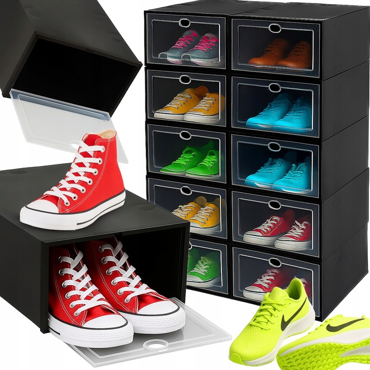 ZESTAW 10X ORGANIZER PUDEŁKA NA BUTY Z KLAPĄ SZAFKA REGAŁ DO SZAFY