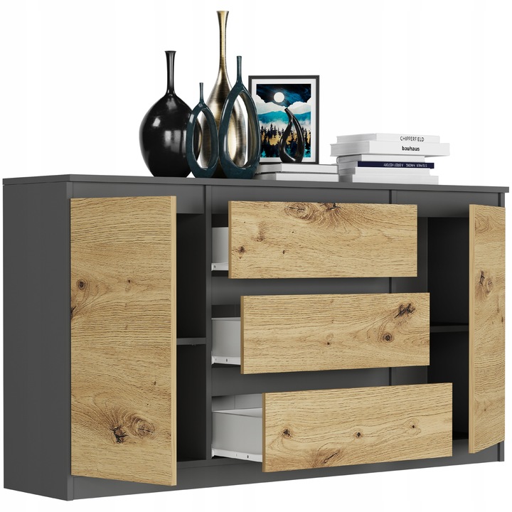 KOMODA 140 SZAFKA 3 SZUFLADY 2 PÓŁKI R-140-S3 ANTRACYT MIX ARTISAN