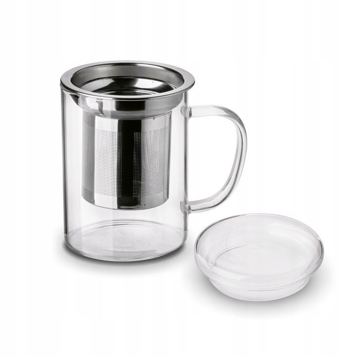 KUBEK z ZAPARZACZEM Nierdzewny z Uchem SZKLANY Konighoffer Cortese 350 ml