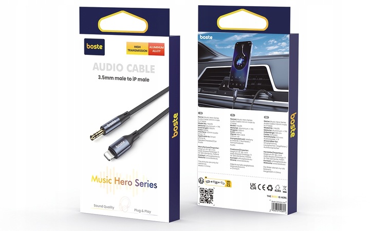 BOSTE KABEL ADAPTER PRZEJŚCIÓWKA AUDIO LIGHTNING DO IPHONE MINI-JACK