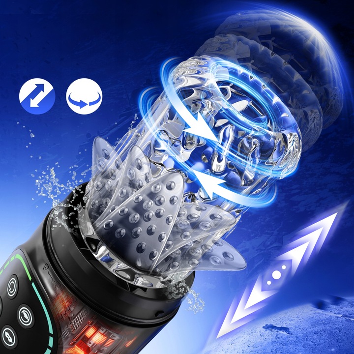 masturbator męski z 3 pompkami i 7 ruchami obrotowymi, wibrujący i ssący