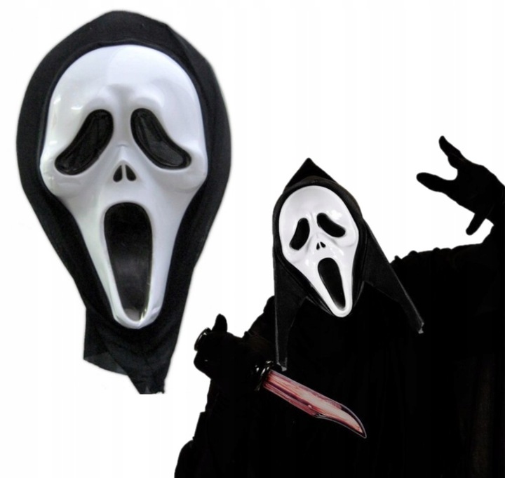 STRÓJ KOSTIUM HALLOWEEN MASKA KRZYK ŚMIERĆ PELERYNA DLA DOROSŁYCH