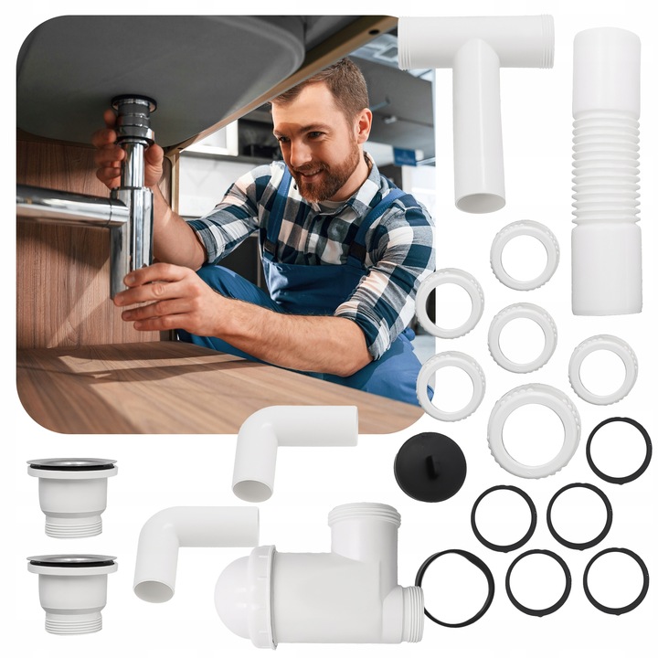 Syfon Zlewu DWUKOMOROWEGO 50 mm Odpływ PODWÓJNY Zlewozmywaka Sitko Manua W2