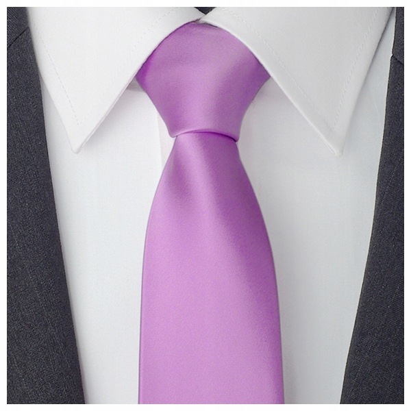 GŁADKI Jednokolorowy Krawat 7cm Męski LILIOWY R41