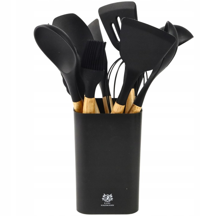 PRZYBORY KUCHENNE SILIKONOWE 12el czarne ZESTAW PRZYBORÓW KUCHENNYCH STOJAK