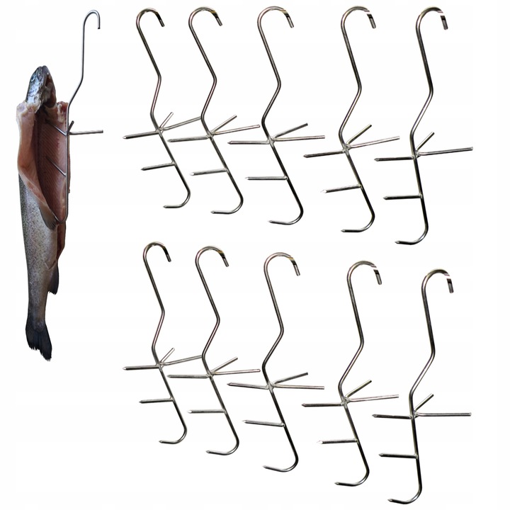 Hak haczyk wędzarniczy do wędzenia ryb potrójne z rozpórką 10 szt. ZUT
