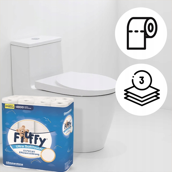 Biały Papier Toaletowy FluFFy 3 Warstwy 40 Rolek Ultra Miękki 4800 Listków