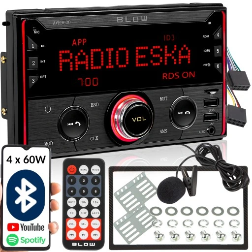RADIO SAMOCHODOWE 2-DIN BLUETOOTH USB SD RDS LCD RGB MIKROFON PILOT ZESTAW
