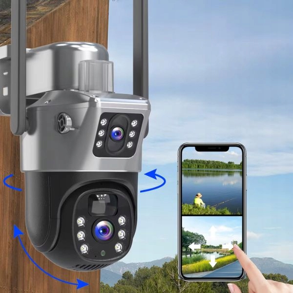 Solarna Zewnętrzna kamera dwa obiektywy 4K HD 8MP Karta SIM 4G LTE