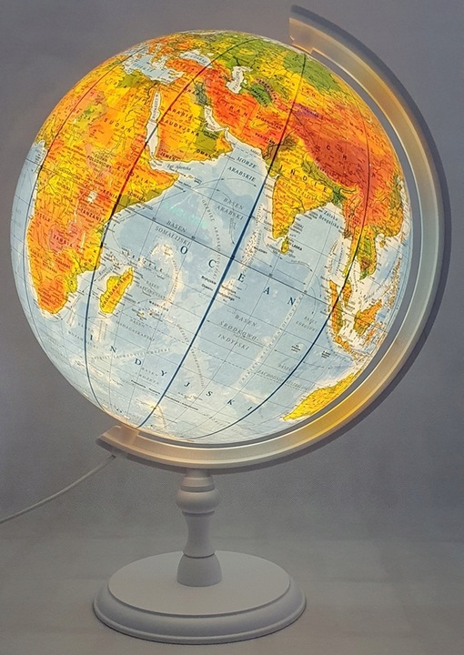 Globus 320mm PODŚWIETLANY 2w1 BIAŁA STOPKA DREWNO, + aplikacja , NA PREZENT