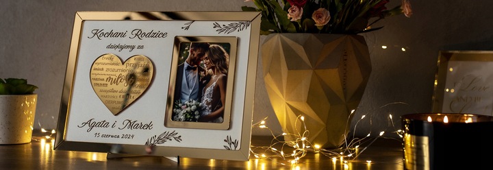 Podziękowania DLA RODZICÓW Mamy Taty Ślub Wesele w Ramce Złote Lustro 3D