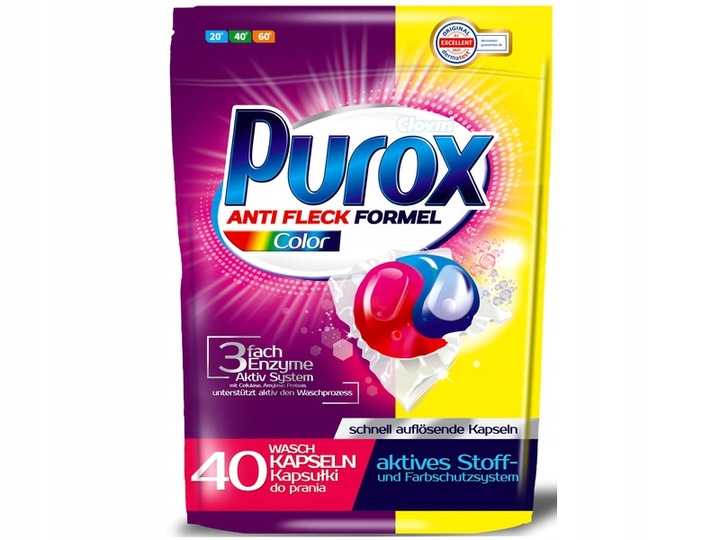 Kapsułki do prania PUROX KOLOR, usuwa zabrudzenia, chroni kolory, 40