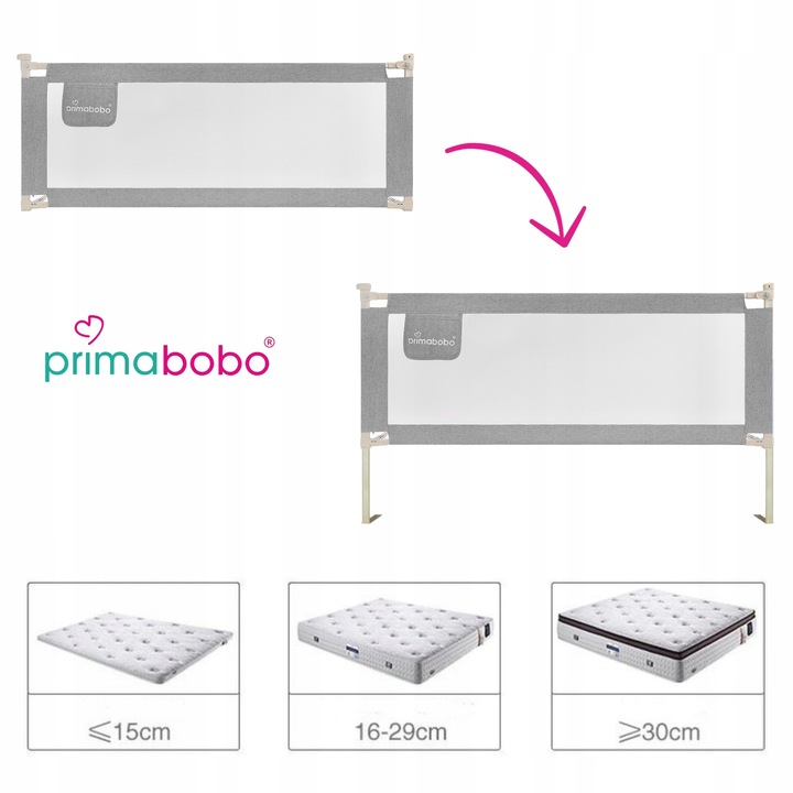 PRIMABOBO Barierka ochronna do łóżka CLASSIC 200cm dla dzieci WYSOKA
