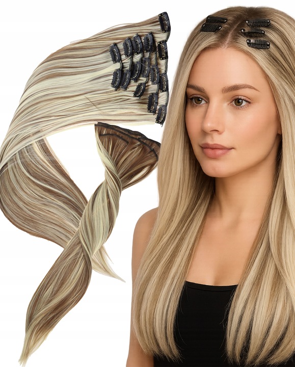 DOCZEPIANE WŁOSY Jak Naturalne Clip In Dopinki Proste Długie 6 Taśm 60cm
