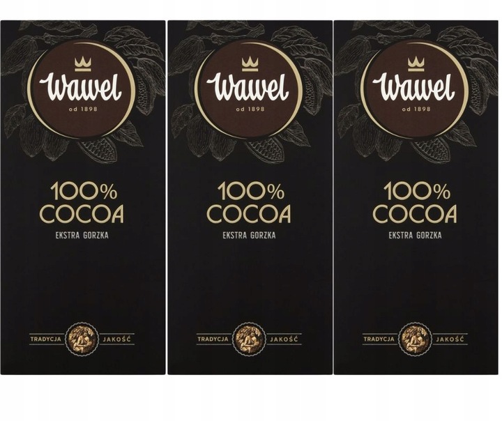 3x Czekolada Gorzka Ekstra Bez Dodatku Cukru Premium 100% cocoa 80g Wawel