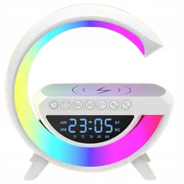 Lampka LED GAMINGOWA RGB Głośnik Ładowarka INDUKCYJNA QI Zegar Radio budzik