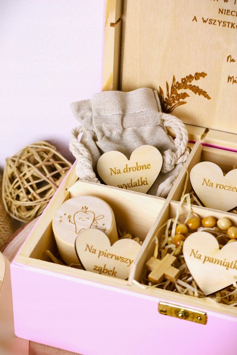 Pamiątka Chrztu Świętego Prezent na Chrzest Święty GOTOWE PUDEŁKO Różowe