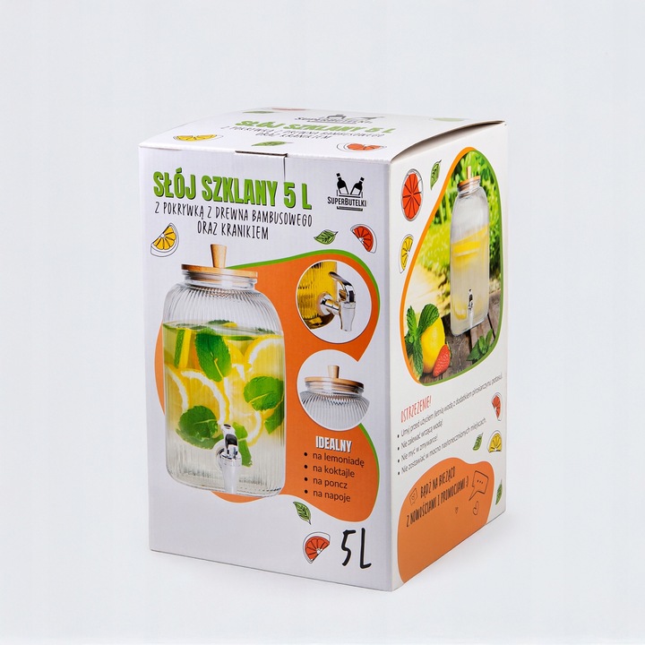 Słoik z kranikiem 5L duży słój szklany z kranem dzbanek dystrybutor wody