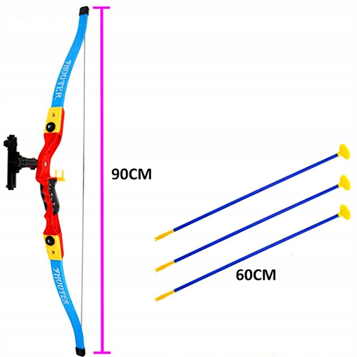 ŁUK DUŻY 3 STRZAŁY + CELOWNIK ZESTAW ŁUCZNIKA DLA DZIECI 90CM