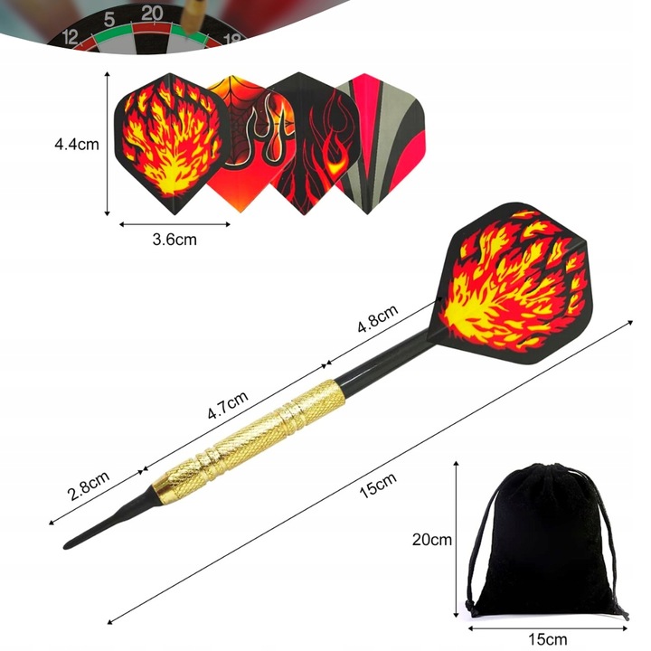 ZESTAW 12 RZUTEK DO DARTA 100 GROTÓW + 42 PIÓRKA RZUTKI DART GRA PALETKI