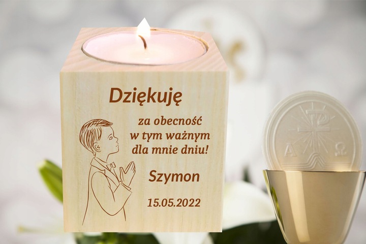 Podziękowanie dla Gości Komunia Chrzest piękny świecznik 10 szt grawer