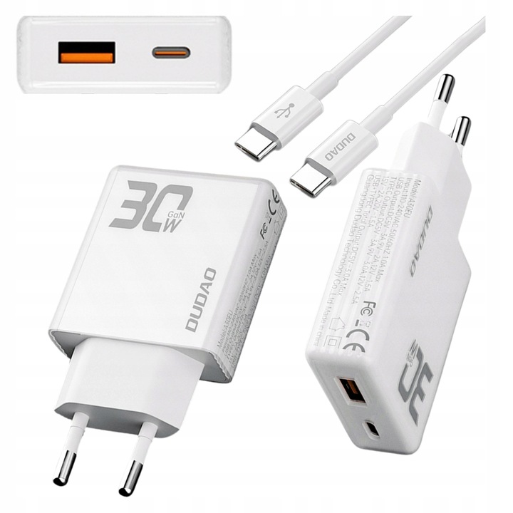 ŁADOWARKA USB C SZYBKA ŁADOWARKA SIECIOWA DO TELEFONU PD 30W Z KABLEM USB-C