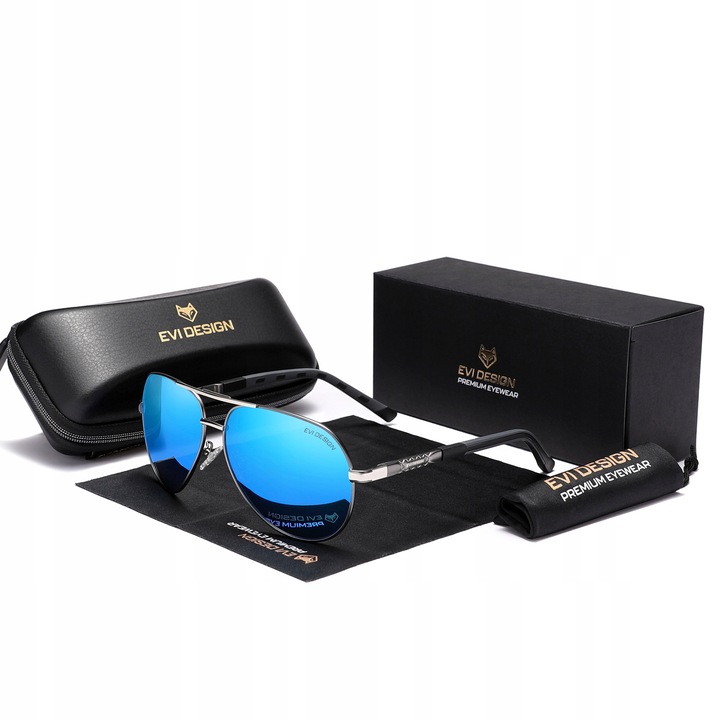 Okulary PRZECIWSŁONECZNE męskie z polaryzacją UV400 pilotki + etui ZESTAW