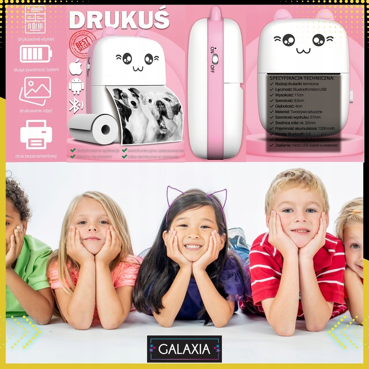 Mini Drukarka Termiczna DRUKUŚ ORYGINALNY Do Zdjęć Przenośna + 11 ROLEK