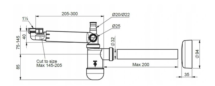 Syfon umywalkowy oszczędzający miejsce Prevex przyścienny 1710024