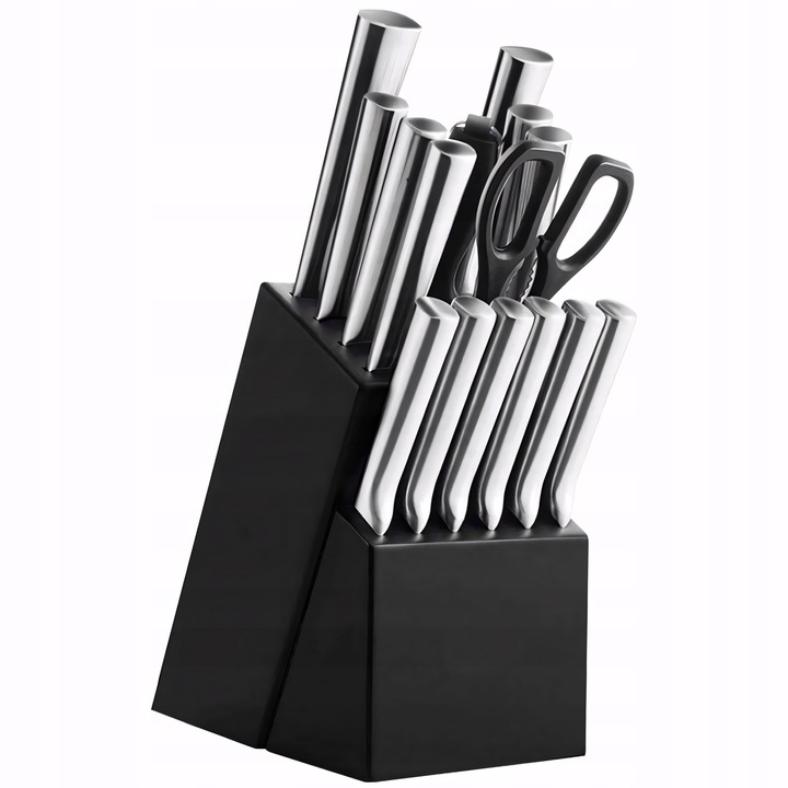 ZESTAW KOMPLET 16 NOŻY KUCHENNYCH STALOWYCH OSTRE W BLOKU STOJAK +