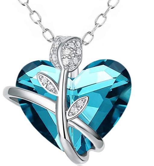 NASZYJNIK SREBRNY ŁAŃCUSZEK DAMSKI Z ZAWIESZKĄ SERCE RÓŻA SREBRO PRÓBA 925