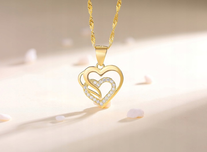 ZŁOTY NASZYJNIK SERCE ŁAŃCUSZEK ZAWIESZKA DAMSKI SREBRO 925 ORYGINALNY