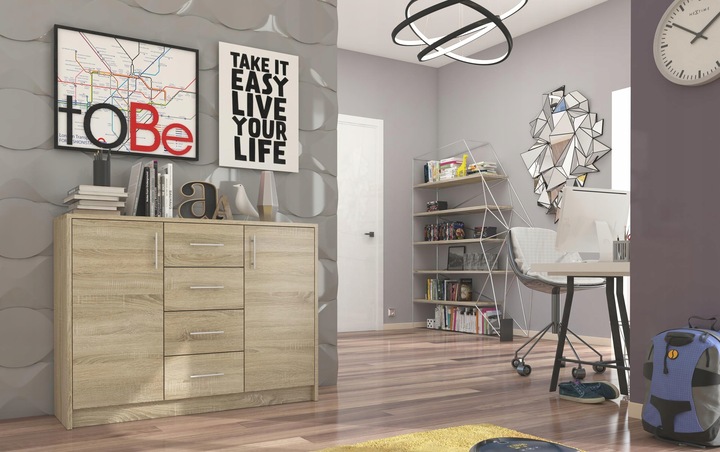 KOMODA 110CM SZAFKA 4 SZUFLADY 2 PÓŁKI SONOMA U1