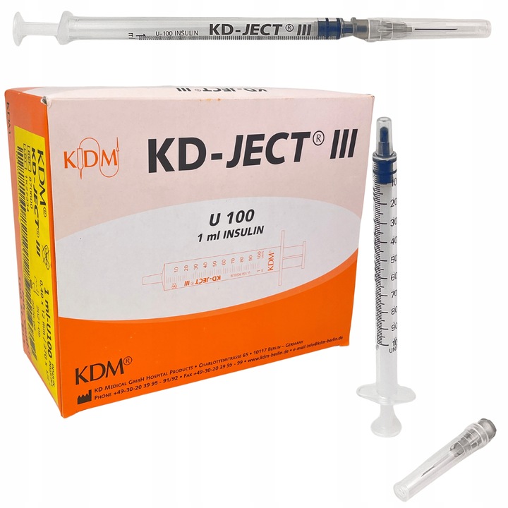 STRZYKAWKI INSULINOWE 1ML IGŁA NAKŁADANA 0,40x12mm U100 100szt. KDJECT