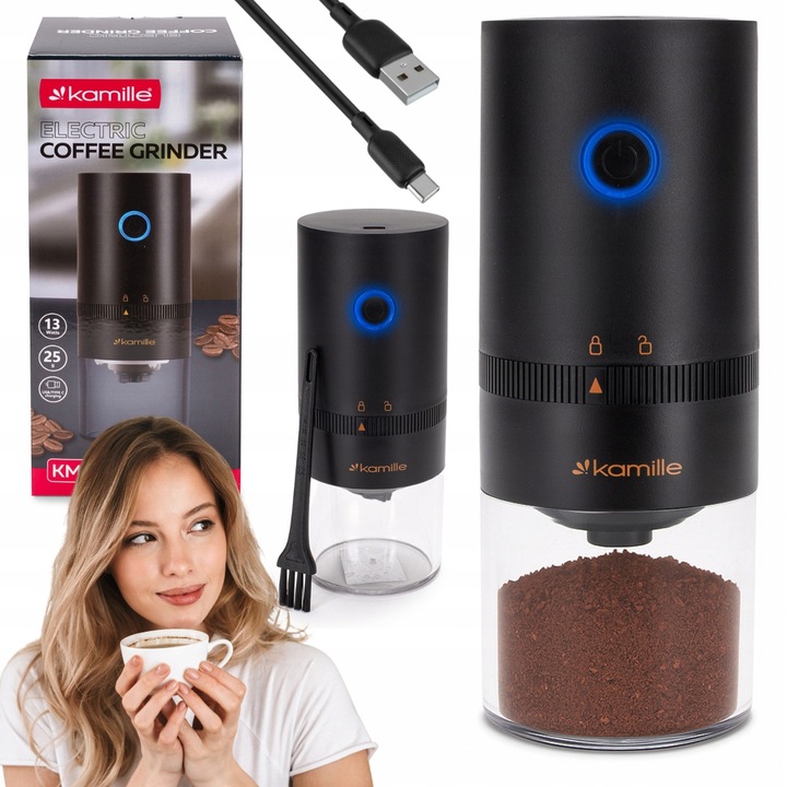 MŁYNEK ELEKTRYCZNY BEZPRZEWODOWY DO MIELENIA KAWY ŻARNOWY na USB