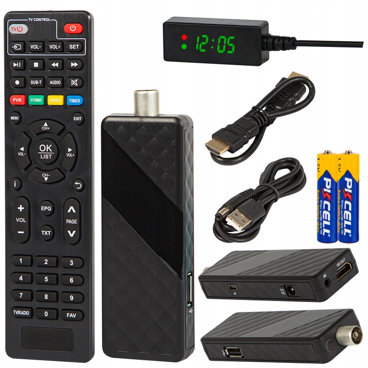 DEKODER TUNER TV DVB-T2 HEVC H.265 FULL HD MINI STICK PILOT ZESTAW HDMI USB
