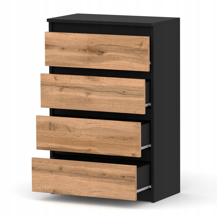 KOMODA Z SZUFLADAMI CZARNA DĄB WOTAN 60CM NOWOCZESN POJEMNA SZAFKA RTV
