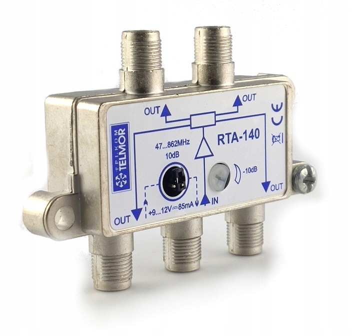 Wzmacniacz z rozdzielaczem Telkom-Telmor RTA-140 + wtyk F