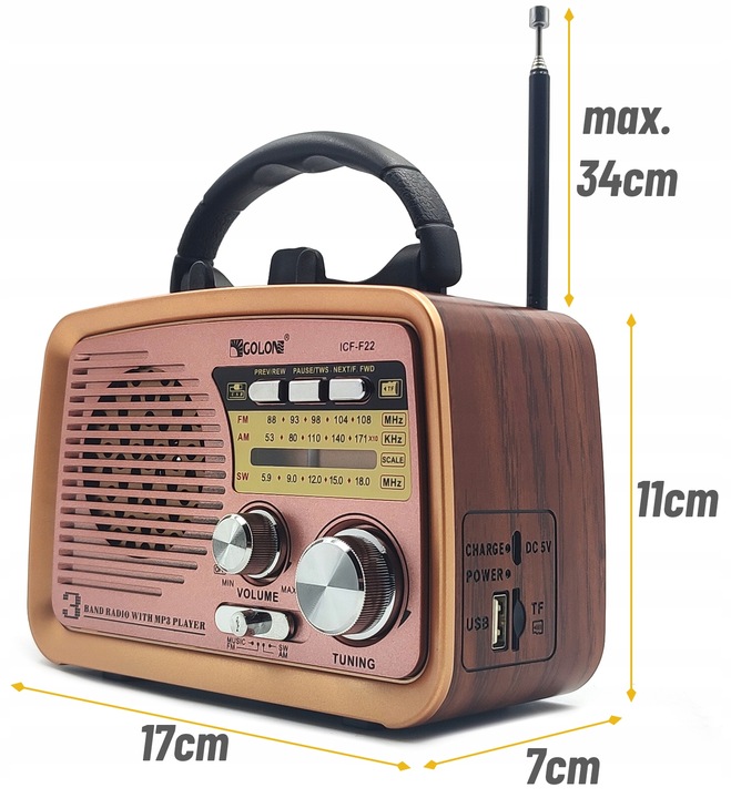 Radio Kuchenne Retro Am Fm Przenośne microSD Bluetooth 1200mAh