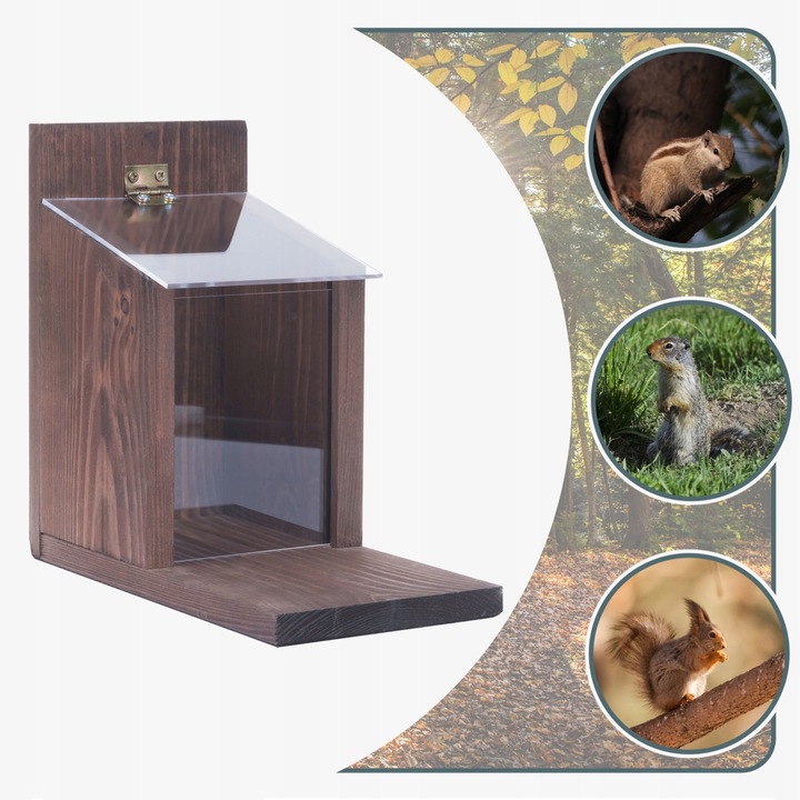 Karmnik Dla Wiewiórek Drewniany Domek Impregnowany Duży Orzechowa