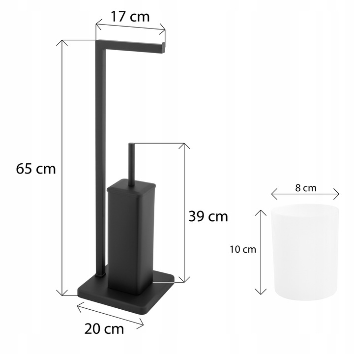 Stojak na Papier Toaletowy Szczotkę WC 2w1 Uchwyt Czarny Mat Łazienkowy