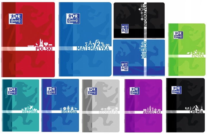 ZESZYT OXFORD PRZEDMIOTY 60k ZESTAW 10szt. A4 i A5