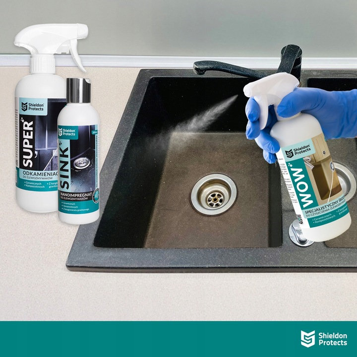 Zestaw do czyszczenia zlewu granitowego WOW + SUPER + impregnat SINK