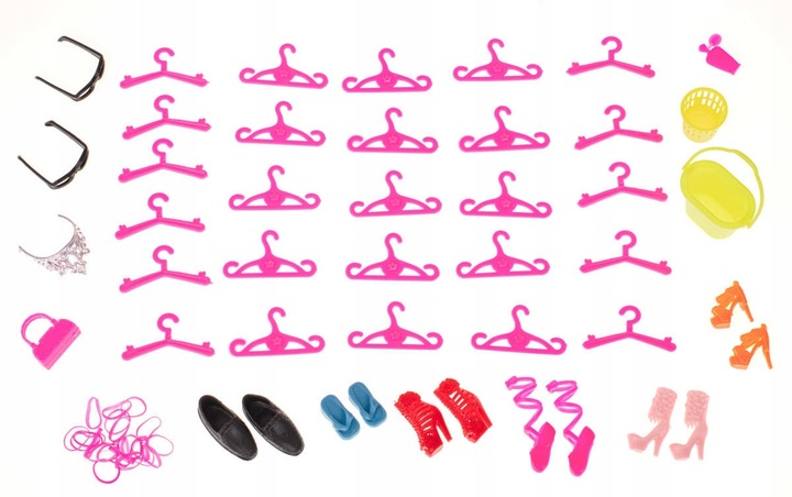 SUKIENKI DLA LALEK + AKCESORIA GADŻETY UBRANKA WÓZEK MEGA ZESTAW 125 SZT