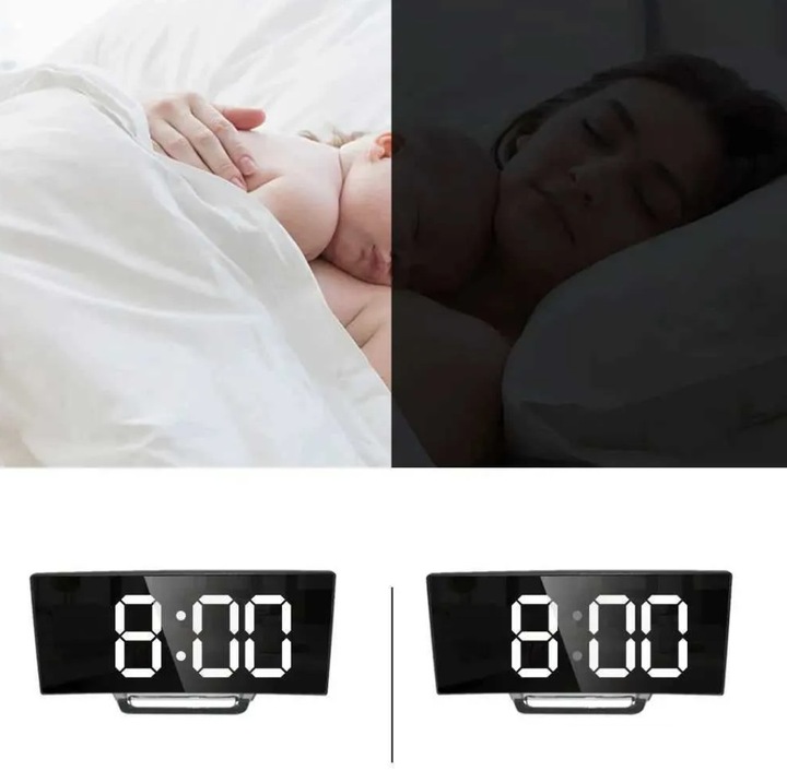 BUDZIK ZEGAR ELEKTRONICZNY DUŻY WYŚWIETLACZ LUSTRO LED TERMOMETR DATA