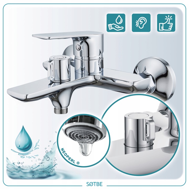 Wannowe baterie ścienne Kran do wanny ceramiczny przełącznik SOTBE NEA-BWO