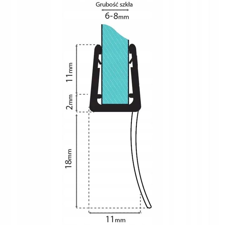USZCZELKA DOLNA DO KABINY PRYSZNICOWEJ 6-8mm TUNELOWA TRANSPARENTNA